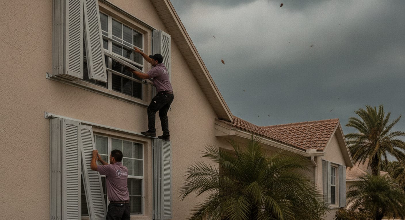 Accordion hurricane shutters mounted on a home in Pinellas County before storm season