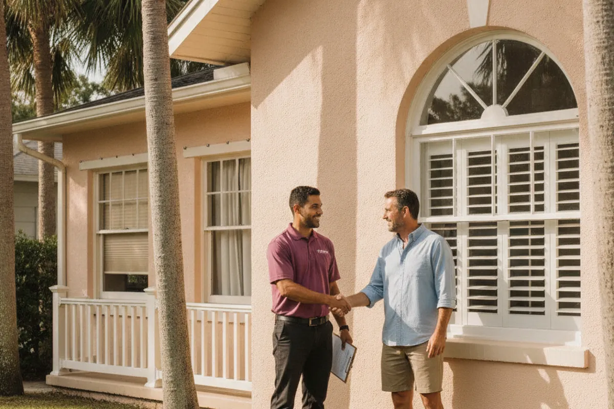 Custom plantation shutters being measured in a Pinellas County home