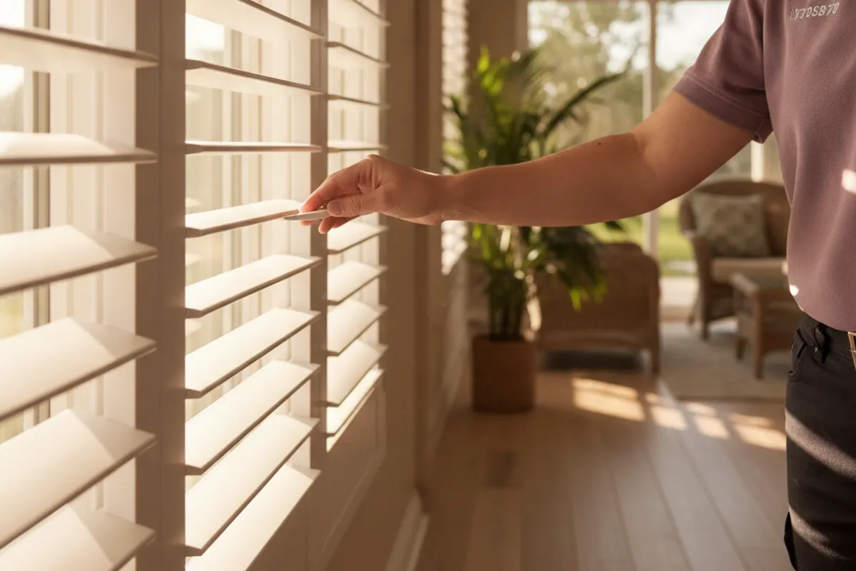 A Pinellas Shade Pro window treatment consultant answering questions at a customer's door