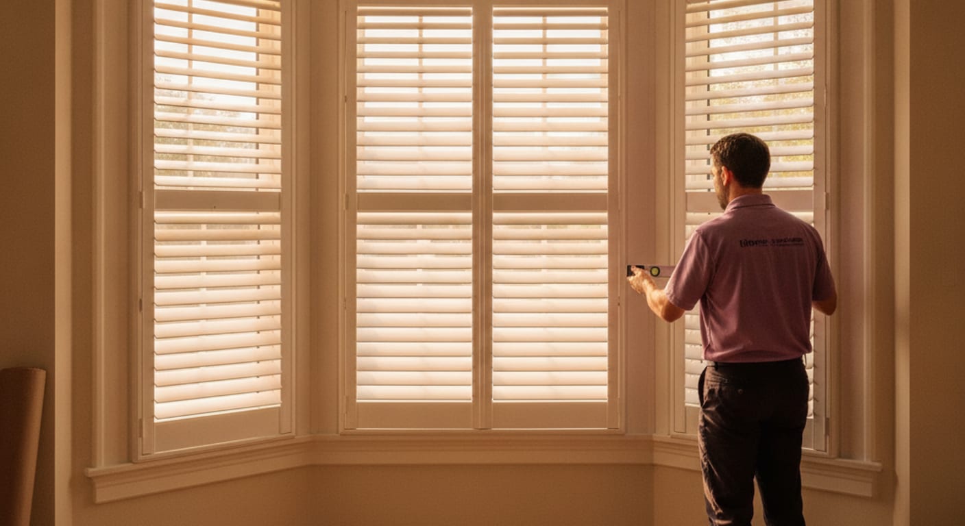 Plantation shutters installed on a window in a Pinellas County home