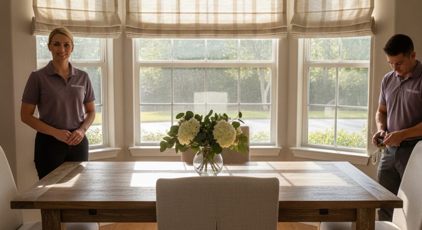 Custom roman shade installed in a Pinellas County living room